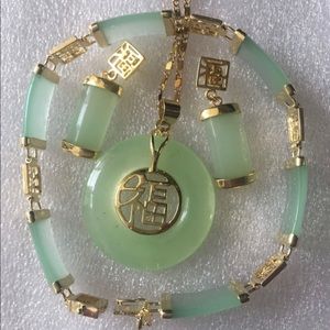 Fine jewelry NATURAL GREEN JADE JADEITE Blessing Circle PENDANT SET Bracelet